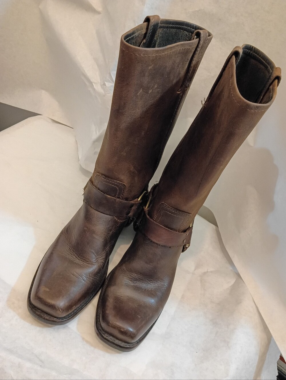 Vtg Frye Womabs Boots Harness Brown Square Toe Black Label 8M Southwest - Picture 15 of 16